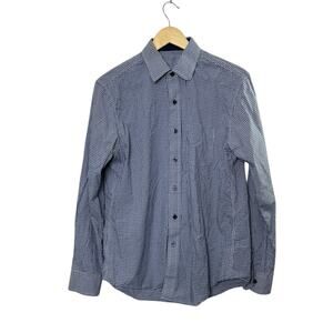 Tasso Elba Blue & White Check Long Sleeve Button Up Shirt Men's Small 14-14.5